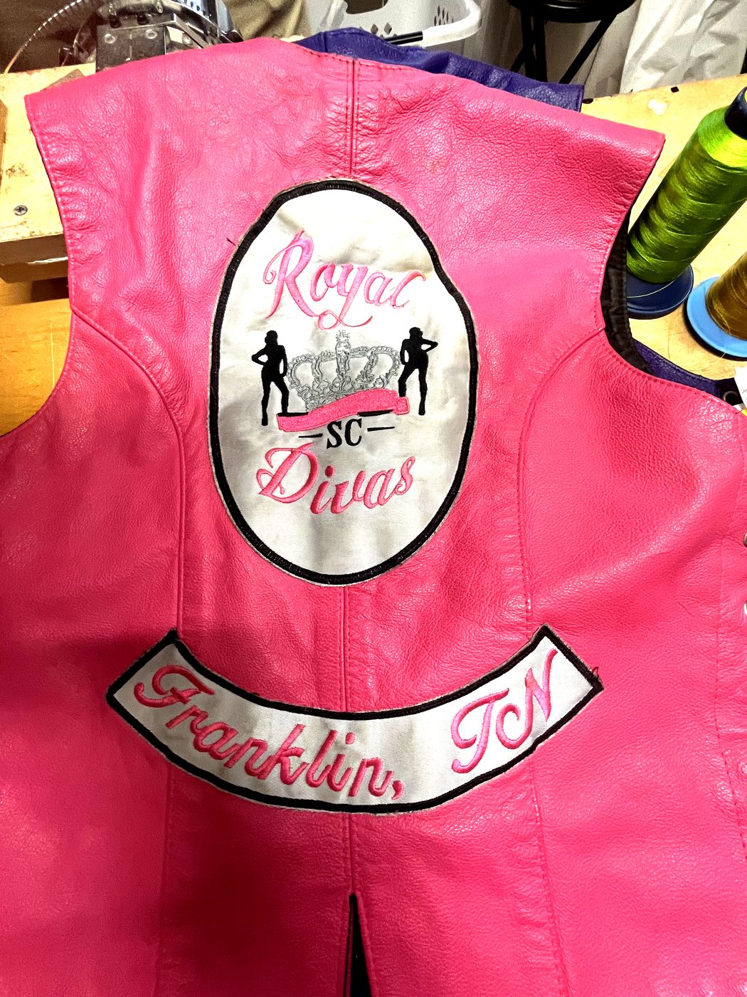 Custom embroidered leather vest